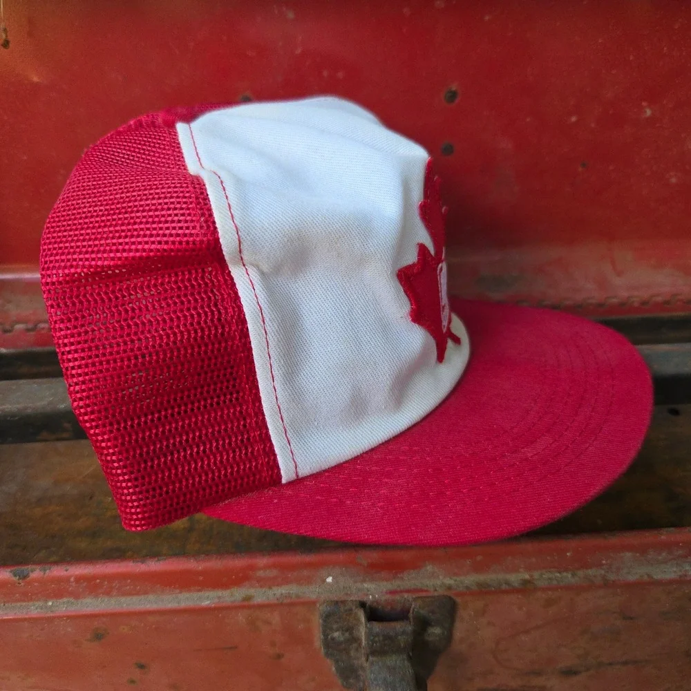 VTG Maple Leaf Fishery Products ‎ K-Brand Trucker Hat Red White Sewn In Canada
